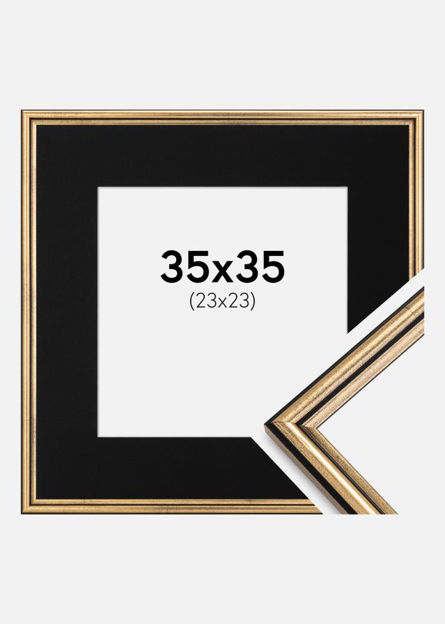 Ram med passepartou Fotolijst Horndal Goud 35x35 cm - Passe-partout Zwart 24x24 cm