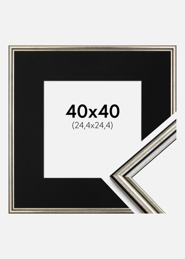 Ram med passepartou Fotolijst Horndal Zilver 40x40 cm - Passe-partout Zwart 10x10 inches