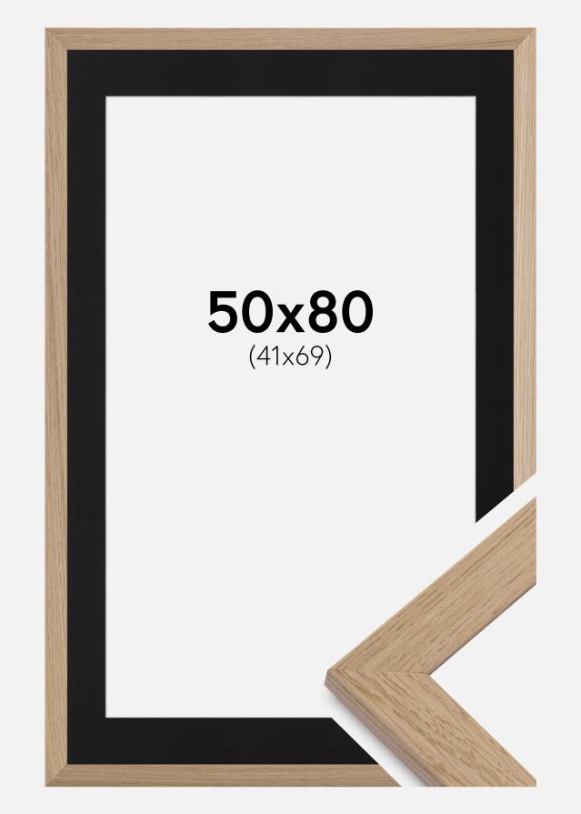 Ram med passepartou Fotolijst Trendline Eiken 50x80 cm - Passe-partout Zwart 42x70 cm