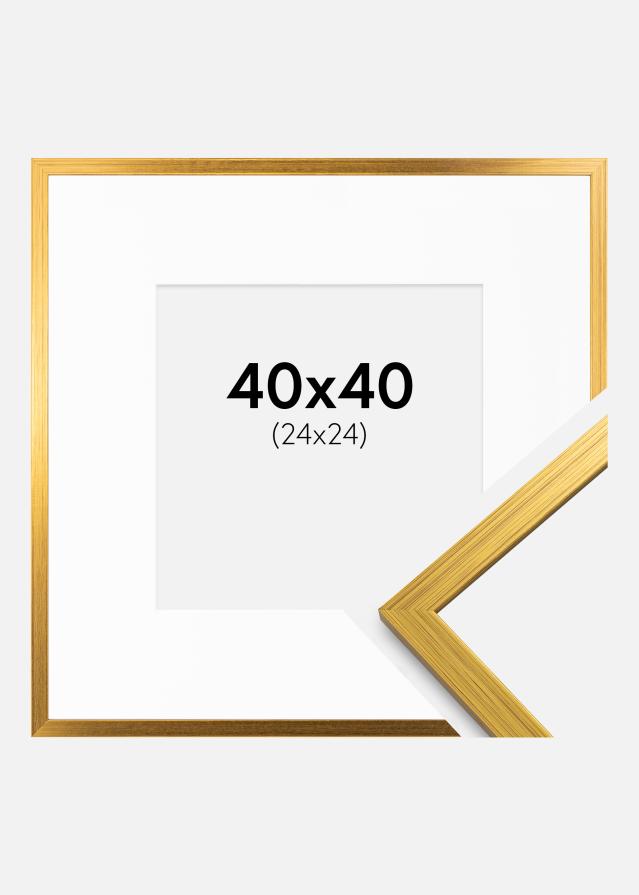 Ram med passepartou Fotolijst Edsbyn Goud 40x40 cm - Passe-partout Wit 25x25 cm