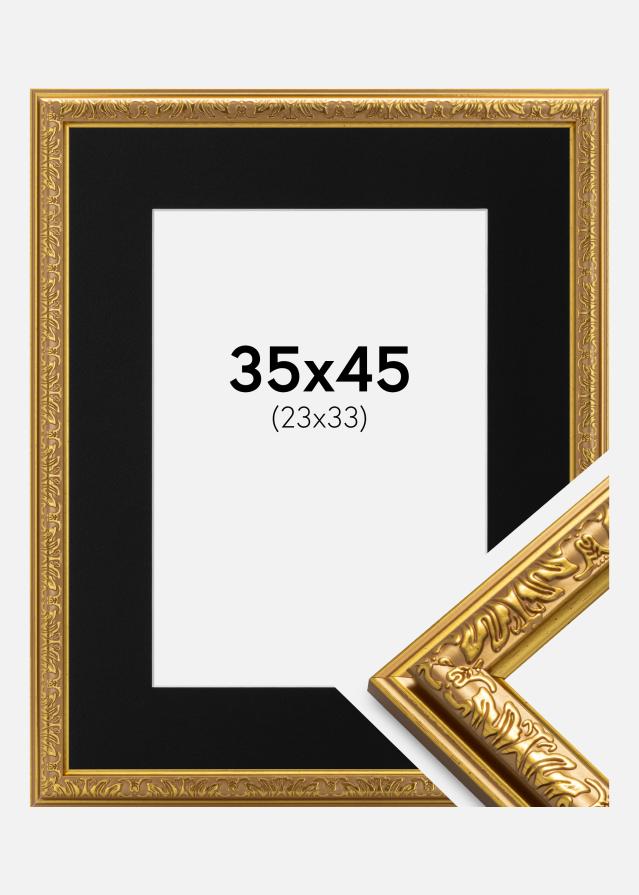 Ram med passepartou Fotolijst Nostalgia Goud 35x45 cm - Passe-partout Zwart 24x34 cm
