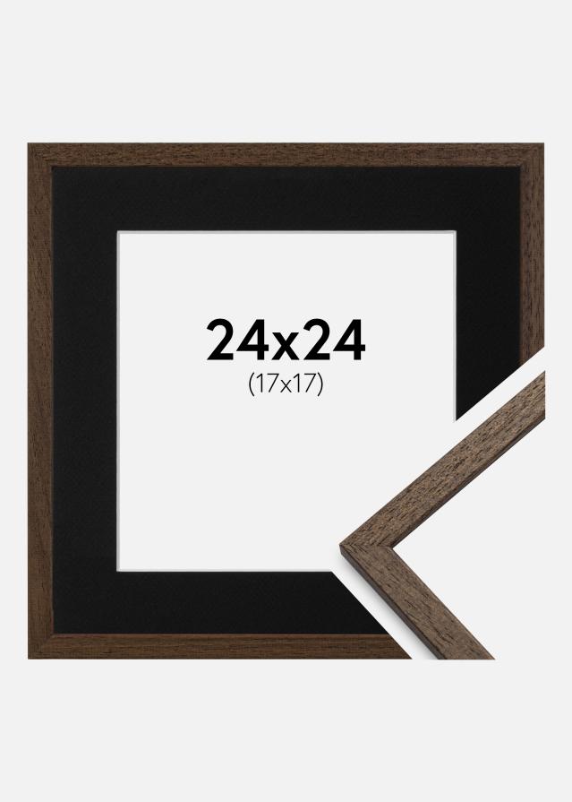 Ram med passepartou Fotolijst Edsbyn Walnoot 24x24 cm - Passe-partout Zwart 18x18 cm