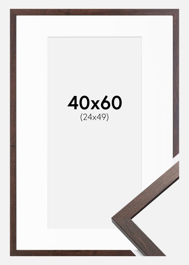 Ram med passepartou Fotolijst Trendy Walnoot 40x60 cm - Passe-partout Wit 25x50 cm
