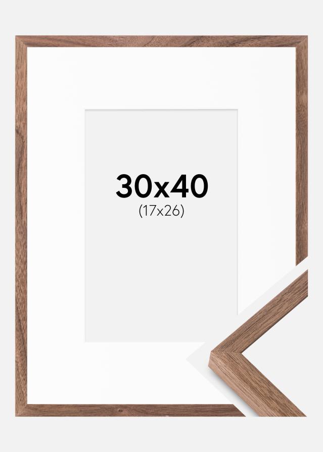 Ram med passepartou Fotolijst Soul Walnut Veneer 30x40 cm - Passe-partout Wit 18x27 cm