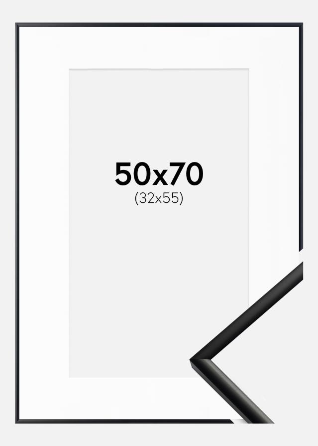 Ram med passepartou Fotolijst New Lifestyle Mat Zwart 50x70 cm - Passe-partout Wit 33x56 cm