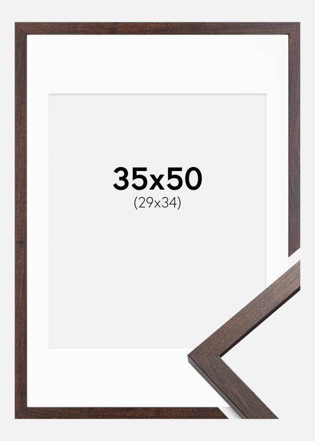 Ram med passepartou Fotolijst Trendy Walnoot 35x50 cm - Passe-partout Wit 30x35 cm