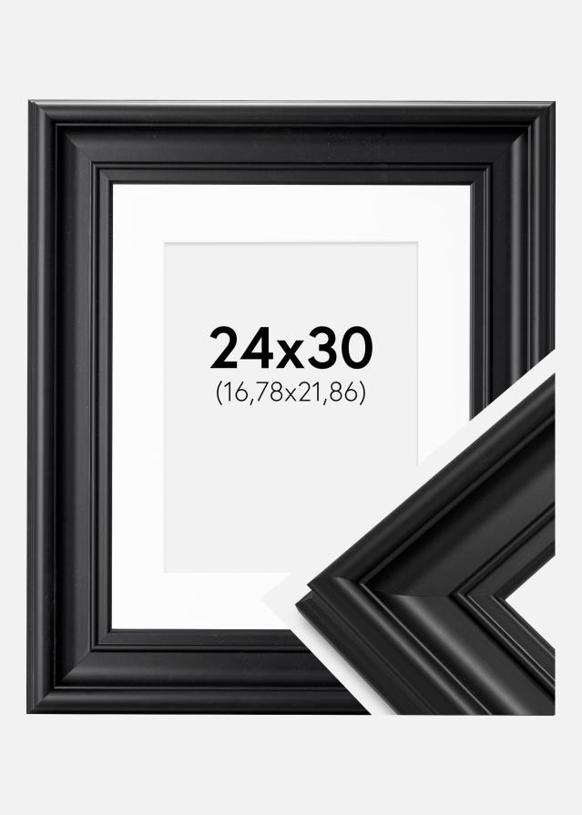 Ram med passepartou Fotolijst Mora Premium Zwart 24x30 cm - Passe-partout Wit 7x9 inches