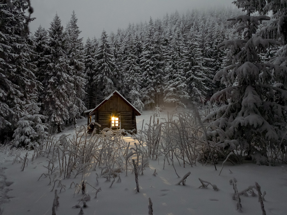 Bildverkstad Huisje in de winter Poster