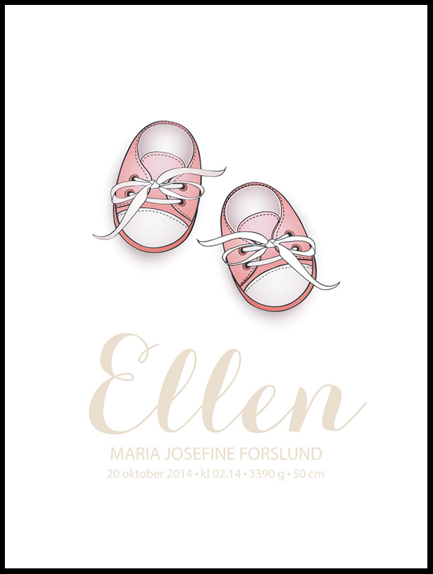 Personlig poster Babyschoenen - Roze