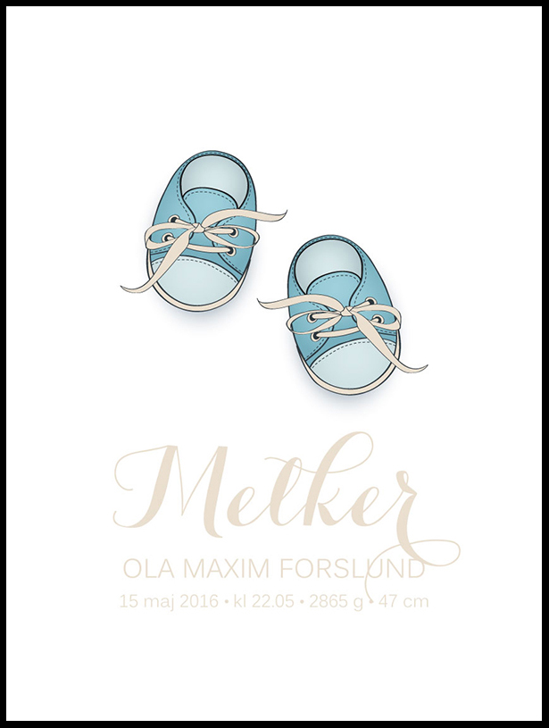 Personlig poster Babyschoenen - Blauw