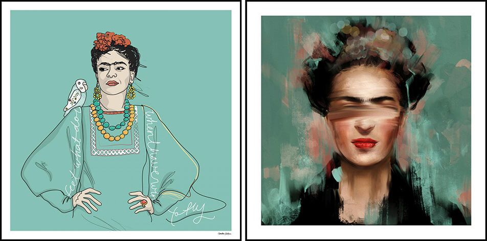 Twee Frida Kahlo-posters in groene kleuren