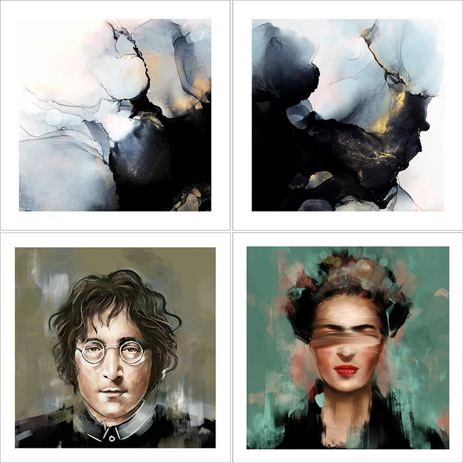 Posters met abstracte patronen - posters met portretten van Lennon en Kahlo
