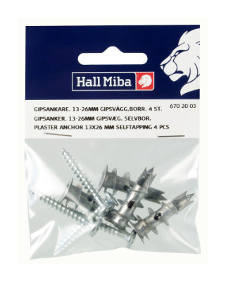  Schroeven en zelfborende pluggen voor gipsmuur - 4-pack (13x26 mm)