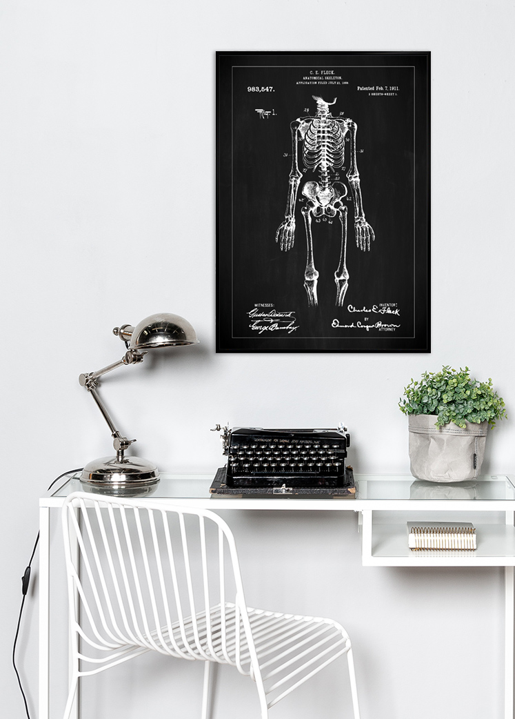Bildverkstad Patenttekening - Anatomisch skelet I - Zwart Poster