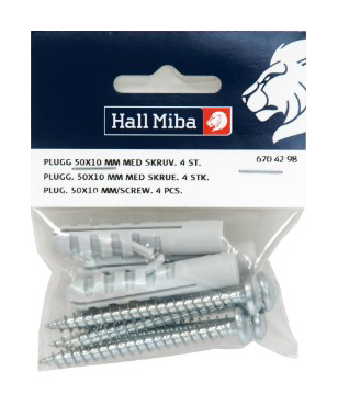 Hallmiba Plug 50 x 10 mm met schroef 4-pack