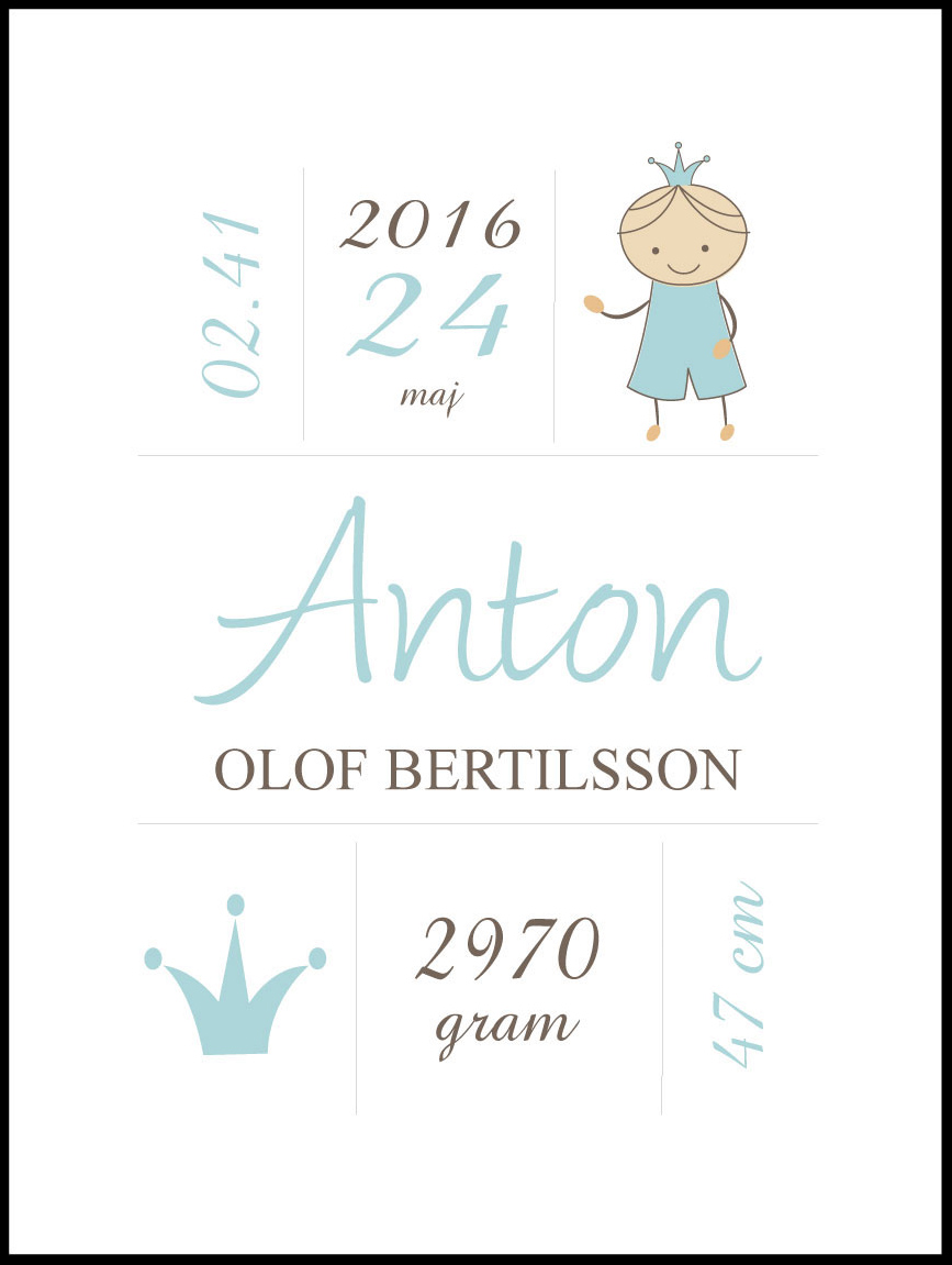 Product Image for Prince Birth Poster Turquoise (21x29,7 cm (A4))
