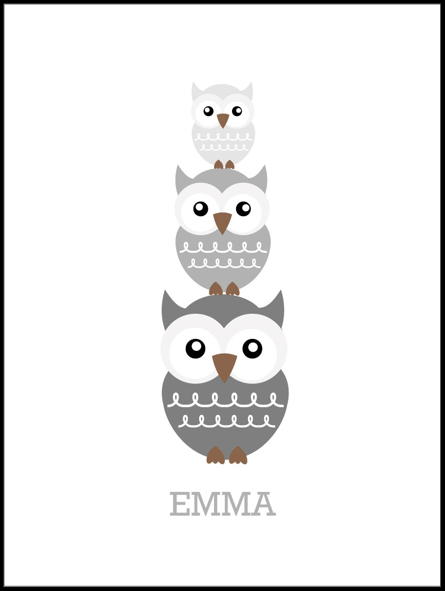 Personlig poster Owls Birth Poster Grey