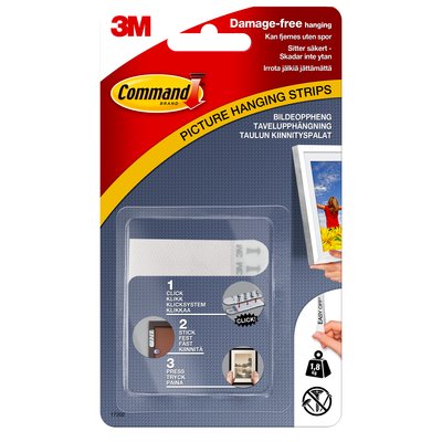 Penselgrossisten Hallström 3M Command Lijstbevestiging wit met klittenband (13 mm) - 4-paar